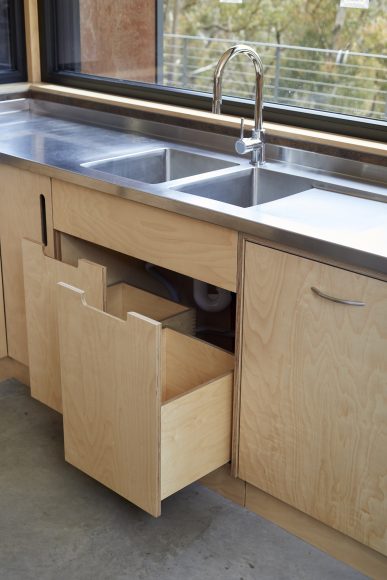 Plywood undersink bin drawers